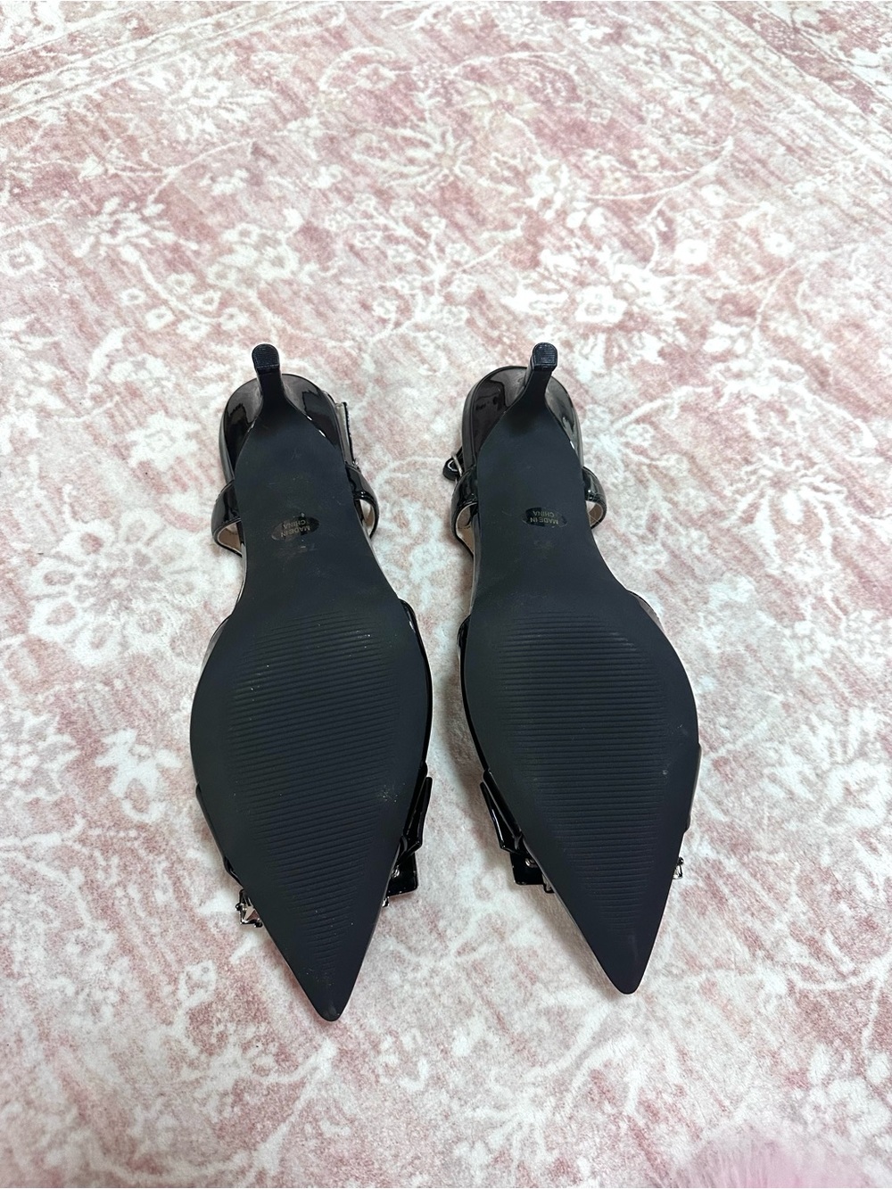 NEW 🖤 Crystal Buckle Patent Leather Slingback Pointed Heels - Picture 4 of 9
